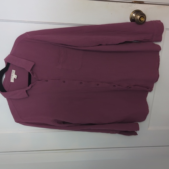 Anne Klein Tops - Anne Klein Sz L Purple Button Up Long Sleeve Bubble Cotton Shirt